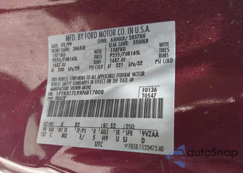 1999 Ford F-150 Lariat/Xl/Xlt z USA, uszkodzony, nr VIN 1FTRX17L9XNB17808